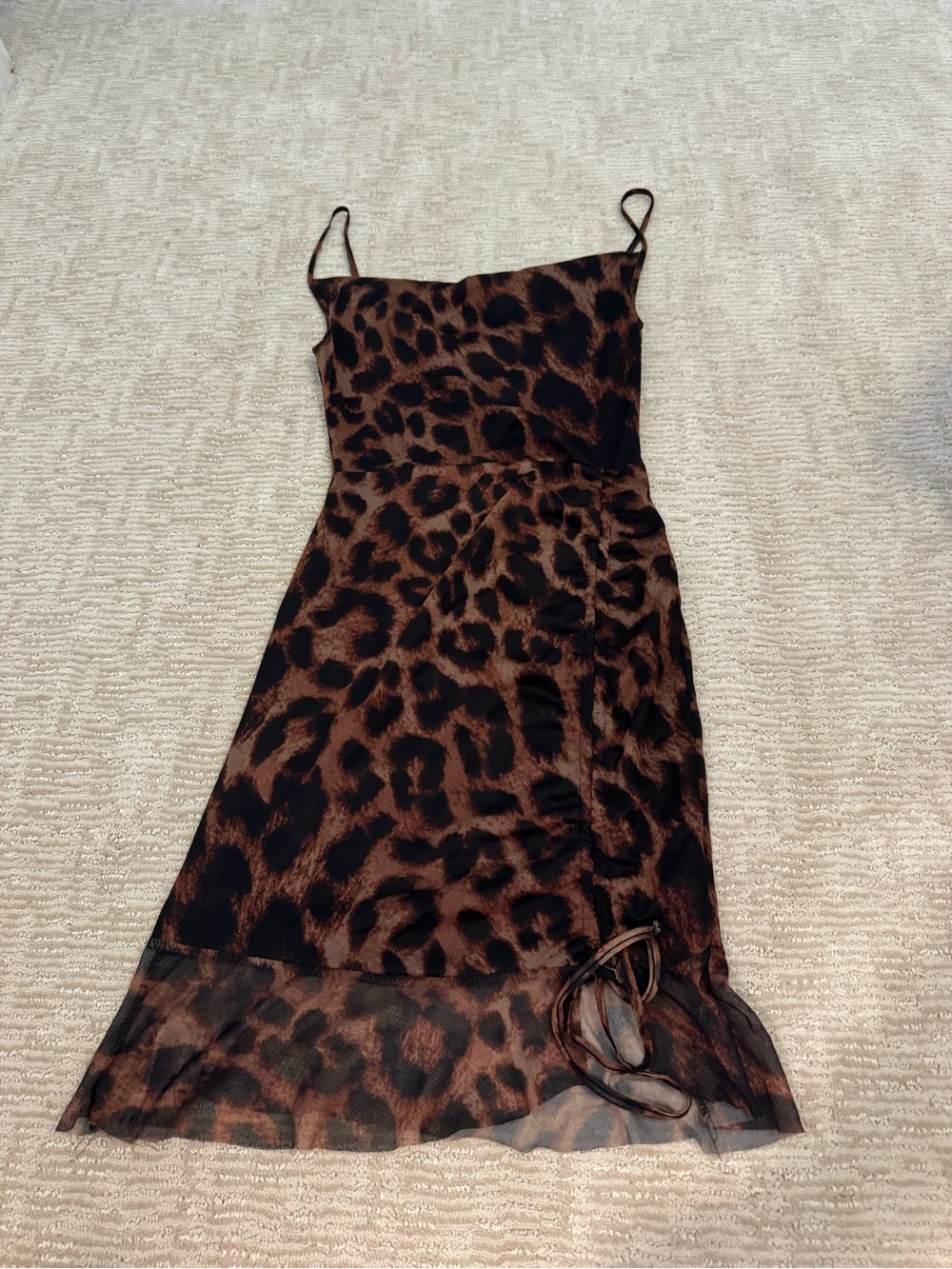 Leopard Print Slip Dress with Sheer Hem - Brown/Black